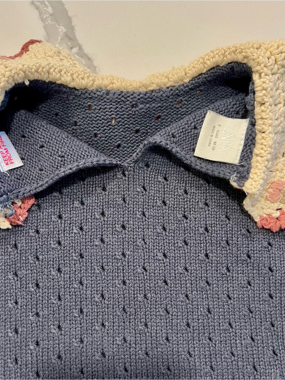 ZARA KIDS MATCHING SET- Dark Blue Knit Crocheted Top/Bottom❤️ - Picture 6 of 16